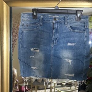 Cello Blue Distressed Mini Skirt